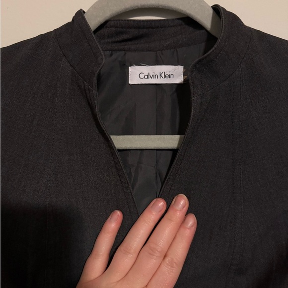 Calvin Klein Black Sheath Midi Dress with Flutter Cap Sleeves Button Down - Picture 2 of 4